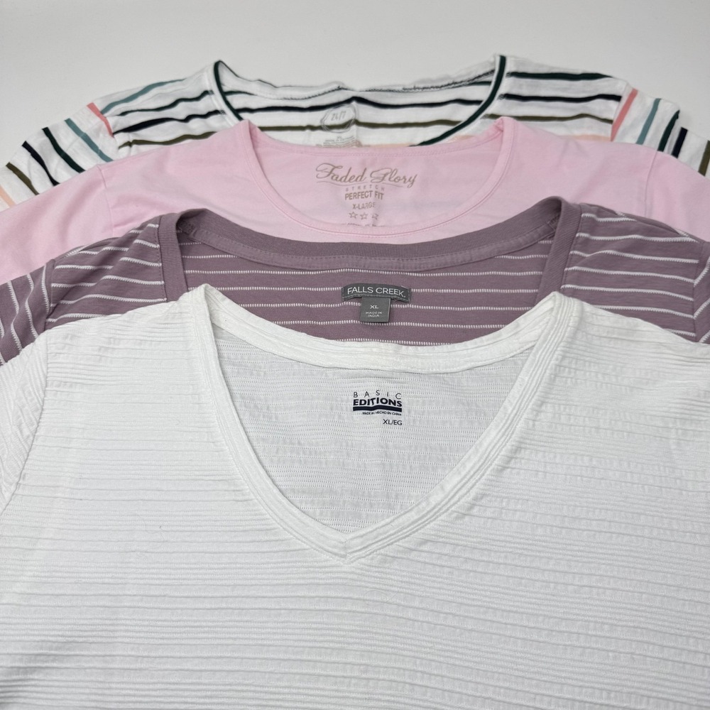 Shirt Lot Of 4 Womens XL Multicolor Stripe Short Sleeve Tee Tops Assorted Brands